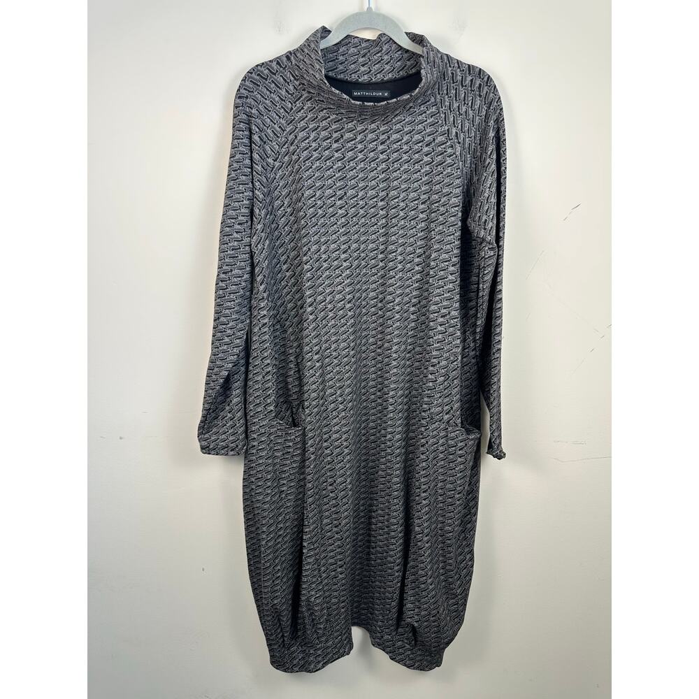 Matthildur Pima Cotton Blend Dress XL Geometric Print Lagenlook Bubble Hem